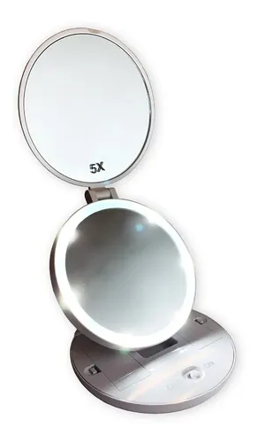 Espejo Para Maquillaje Con Luz Led Plegable Aumento 5x E156