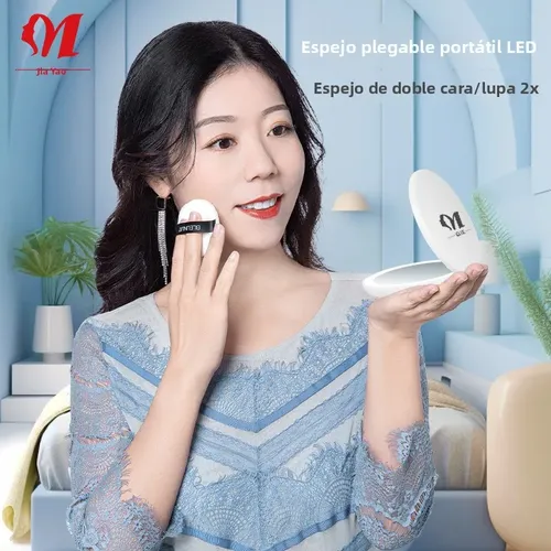 Espejo De Maquillaje Led Portátil, Plegable De Doble Cara, T