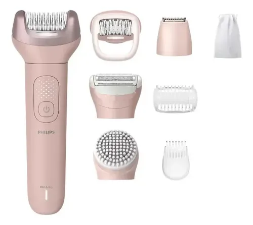 Depiladora Philips Bre719/00 Cerámica Rasura, Exfolia, 8 Anexos, 60 Minutos de Autonomía, Luz, 100% Lavable, Apta Ducha, Uso Seco y Humedo, Epilator Serie 9000 Rosa Pálido