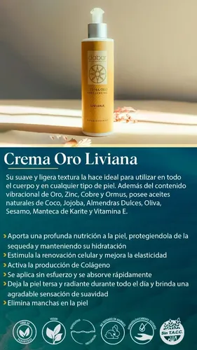 Crema Oro Liviana 200ml Dabar Frecuencial
