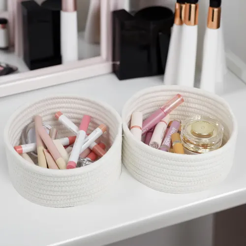 Set X3 Canastos Organizadores De Escritorio Para Cosméticos Blanco