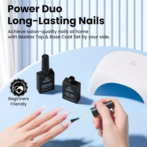 Set Base Y Top Coat Gel Uñas Brillo Intenso 15ml 2 Piezas