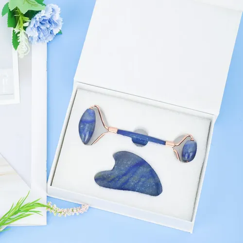 Rodillo Facial Xyzbstar Jade Y Gua Sha Masajeador Azul