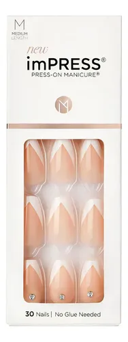 Uñas Kiss Impress Originales Instantáneas Importadas Medium Diseño Coffin – So French