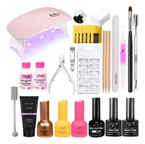 Kit Uñas Esmaltado Semipermanente Set Completo Polygel Color