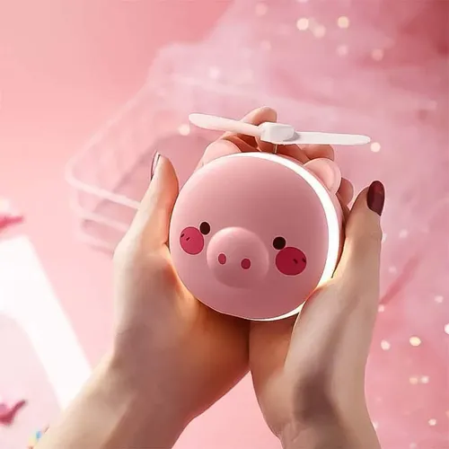 Mini Ventilador Cosmético 2 En 1 Con Diseño De Cerdo Y