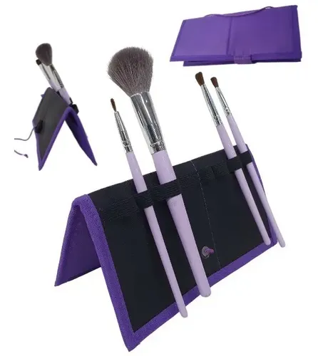 Set X4 Maquillaje Pincel Pelo Natural Cabra +estuche Make Up Color Violeta