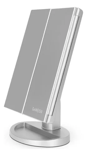 Espejo Para Maquillaje Triptico Con Aumento Y Luz Led Plata