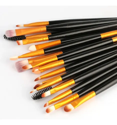 Set De 20 Brochas De Maquillaje Con Mango Negro Y Férula Dor