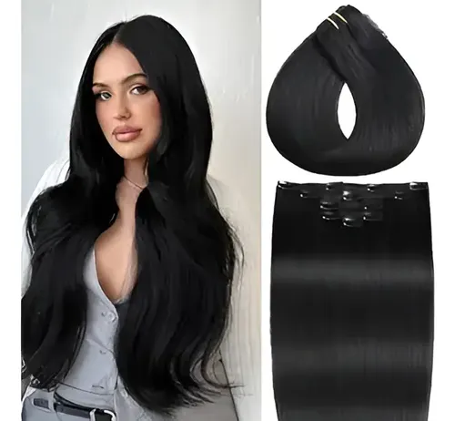 Extensiones De Pelo Real Negro 1b 40cm Para Mujer