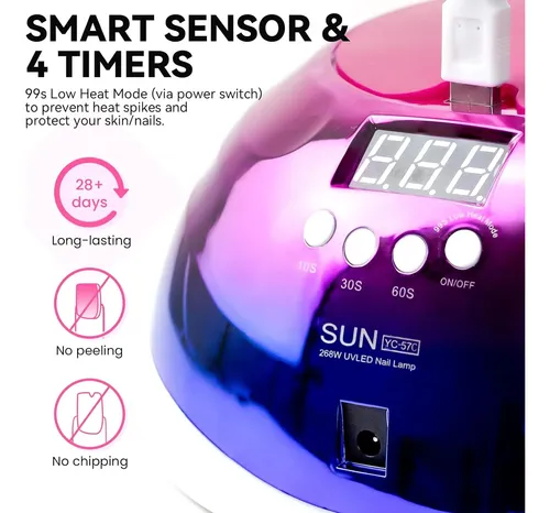 Lámpara Uv Led 268w Para Uñas Con Sensor Y 4 Temporizadore