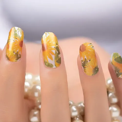 Pegatinas De Uñas Con Forma De Girasol, Película De Esmalte
