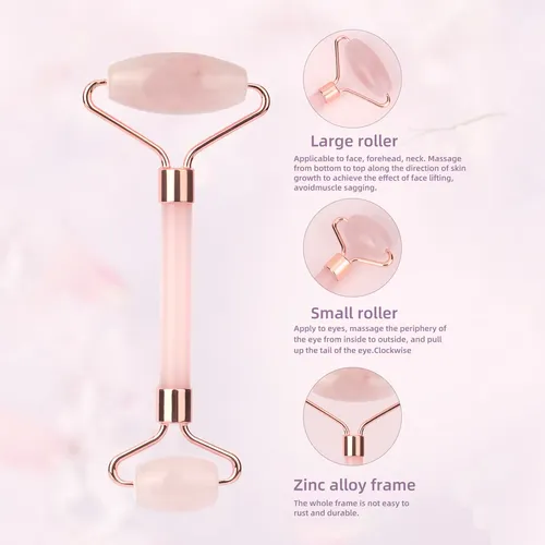 Rodillo Facial De Jade Natural Gua Set, Raspador De Cuello,  Rosa