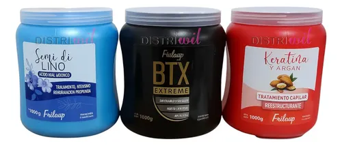 Kit 3 Baños De Crema Frilayp Botox + Keratina Y Argan + Lino Con Acido Hialuronico X1000g X3 Unidades – Reconstruye Fibra Capilar Hidrata Suaviza Renueva Revitaliza Nutre