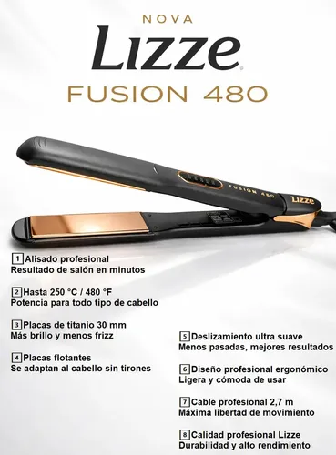 Planchita Lizze Fusion 480 + Protector Térmico Primont Negro