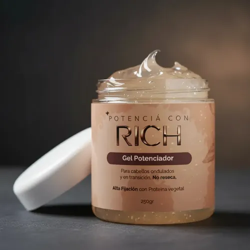 GEL potenciador RICH COVA alta fijación APTO MÉTODO CURLY libre de siliconas hidratante ANTI FRIZZ RULOS ONDAS Y CABELLO EN TRANSICIÓN