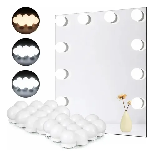 Kit 10 Focos X2 Lamparas Luz Led Espejo Usb Camarin Sin Marco (transparente / Plateado)