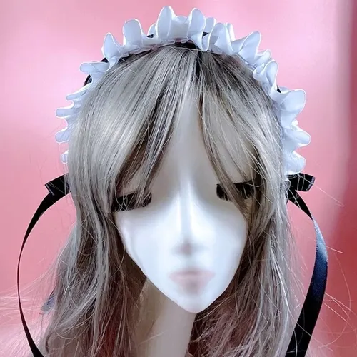 Diadema Plisada Con Lazo Para Mujer, Accesorio De Cosplay Pa White And Black