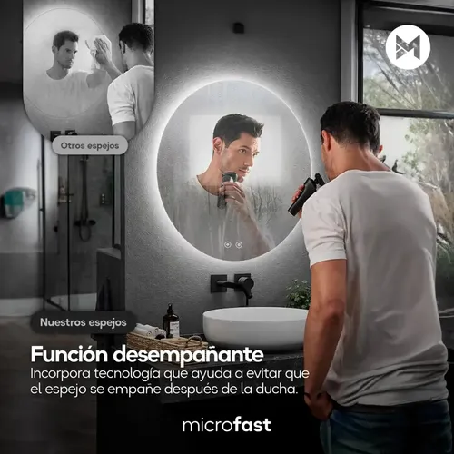 Espejo Luz Led Touch/táctil Inteligente Baño Premium Desempañante Fría/cálida/neutra Redondo Moderno 60cm Regulación De Brillo