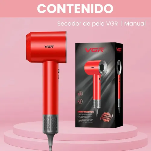 Secador De Pelo Profesional Vgr V-445 110.000 Rpm 1600w Rojo