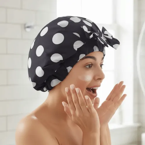 Gorro De Baño Doble Capa Con Lunares, Elástico, Para El Cabe