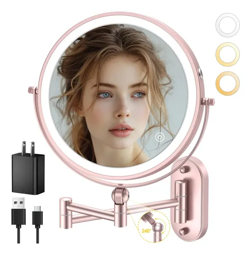 Espejo De Maquillaje Con Luz Pared 9 Pulgadas Rose Gold