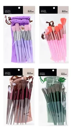 Set 13 Brochas Y Pinceles Para Maquillaje Skora Con Estuche Marrón