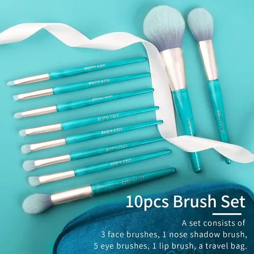 Set De Brochas De Maquillaje Enzo Ken Blue Con Funda Vegan P