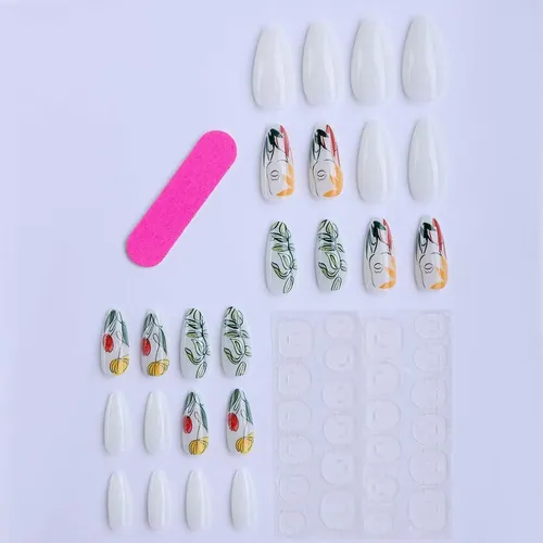 Conjunto 24 Uñas Gel X Almendra Corto Estilo Francés