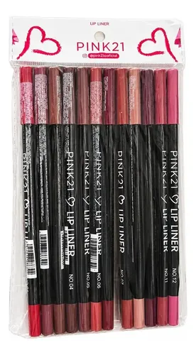 Pink 21 Lápiz Delineador De Labios Set X12 Colores Surtidos
