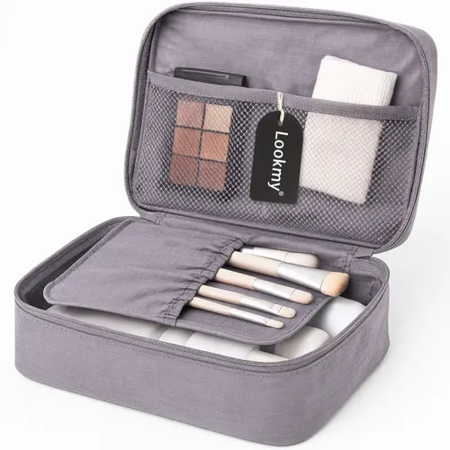 Neceser de viaje Gris | portacosmético necessaire organizador de cosméticos | bolso neceser de tela lavable e impermeable | porta maquillaje para maleta y cartera mujer regalo