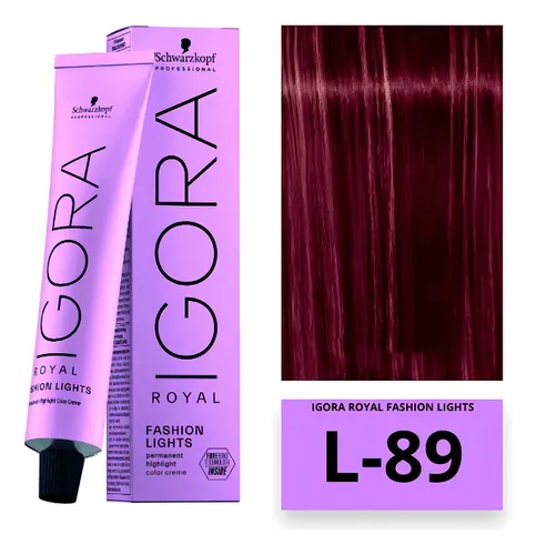 Kit Tintura Schwarzkopf Professional Igora royal Specialities fashion lights tono l-89 mechas rojo violeta para cabello