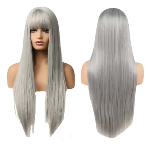 Peluca Gris Lisa Para Mujer, Disfraz Cosplay, Talla G