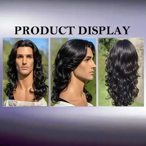 Peluca Sintética Holgada Para Hombre, Rizada, Negra Natural