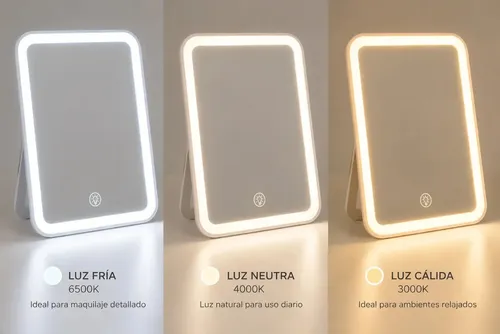 Espejo Led Maquillaje 3 Tonos Luz Touch Recargable Blanco