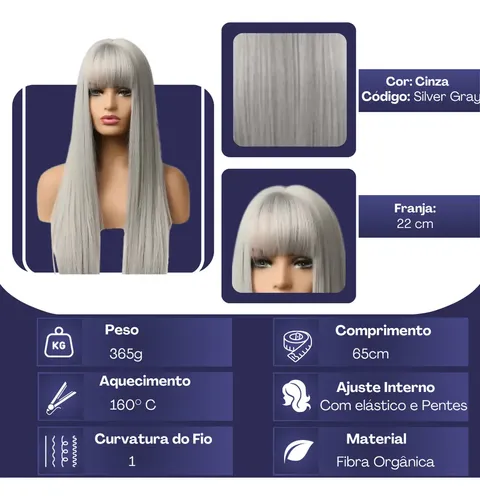Peluca Gris Lisa Para Mujer, Disfraz Cosplay, Talla G