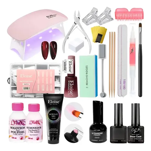 Kit Uñas Esculpidas Polygel X3 Esmaltado Cat Eye Uv Completo