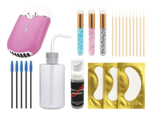 Kit Limpieza Pestañas Lash Shampoo Botella Ventilador