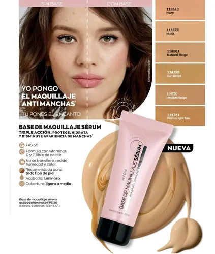 Base De Maquillaje Sérum Liquida. Hidratante Fps30 Avon 30ml