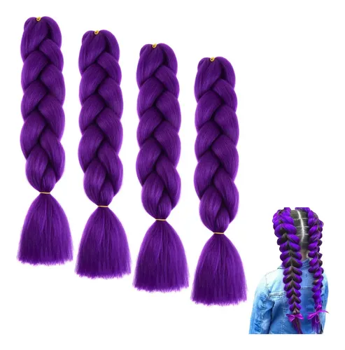 4 Extensiones De Cabello Morado Para Trenzas De 24 Pulgadas