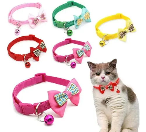Collar Ajustable Con Nudo Y Campana Para Gato, 7 Piezas Variation