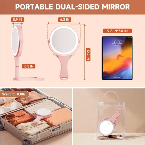 Espejo De Maquillaje Con Luz Hasipu Recargable Rosa