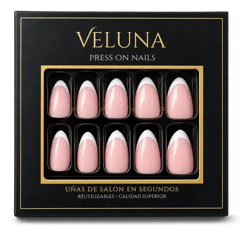 Uñas Postizas Press On Francesitas Reutilizable Veluna – Francesita Almendra Clásica Intensa