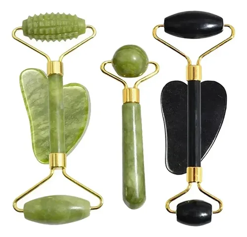 Set Roller Sha Natural Stone Facial & Jade Con Piedras Natur White Set