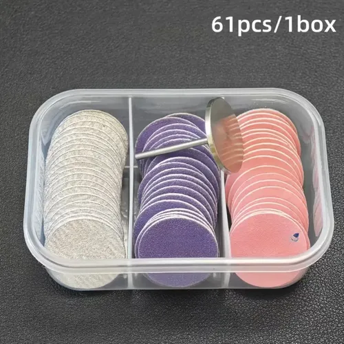 Discos De Lija 61 Piezas Con Fresa Para Uñas Y Pie Multicolor (purple, Pink, Beige/white)
