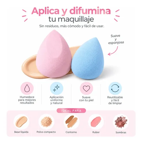 Set X16 Esponjas Y Almohadillas Maquillaje En Frasco Surtida