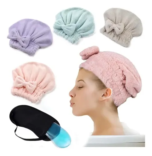 Turbante Gorro Toalla Cabello Microfibra Y Antifaz Doble Gel