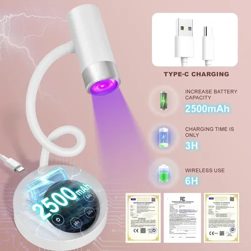 Lámpara De Uñas Uv Led Aoraem Recargable 12w Cuello De