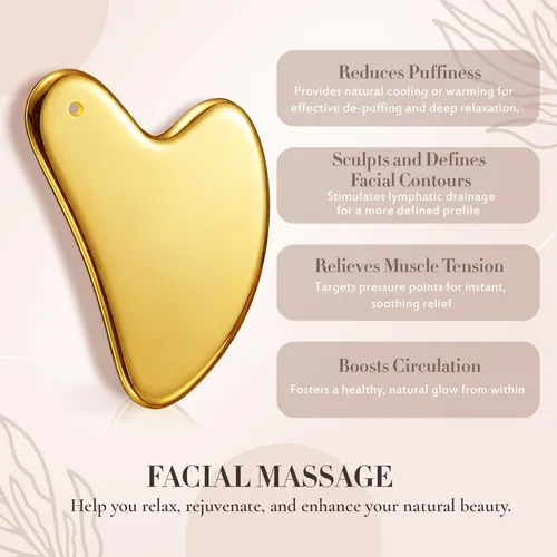 Gua Sha Facial Nuanchu Acero Inoxidable Corazón Dorado