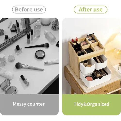 Organizador De Bambú Con 3 Cajones Para Maquillaje Y